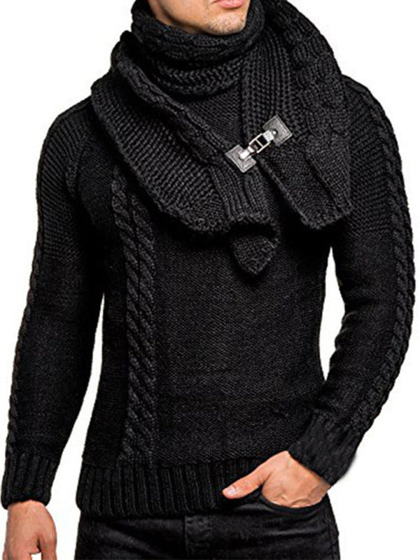 FZ Men's fashionable scarf pullover twist knitted sweater top - FZwear