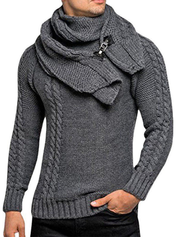 FZ Men's fashionable scarf pullover twist knitted sweater top - FZwear