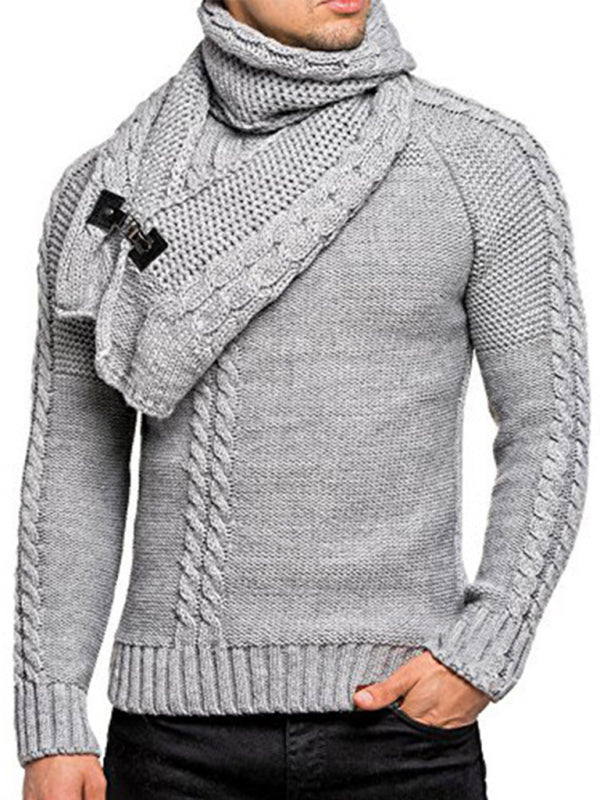 FZ Men's fashionable scarf pullover twist knitted sweater top - FZwear