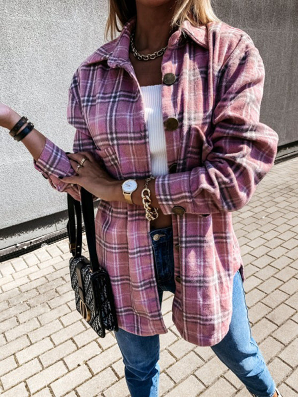 women's plaid casual brushed wool cardigan jacket