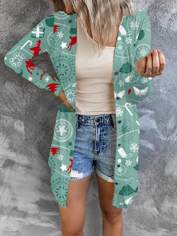 women's christmas themed printed jacket small cardigan