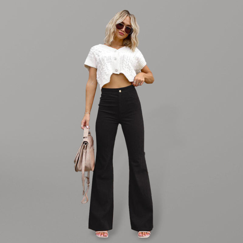 women’s solid color flare leg corduroy pants