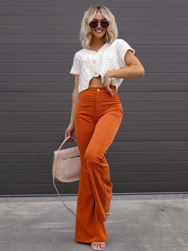 women’s solid color flare leg corduroy pants