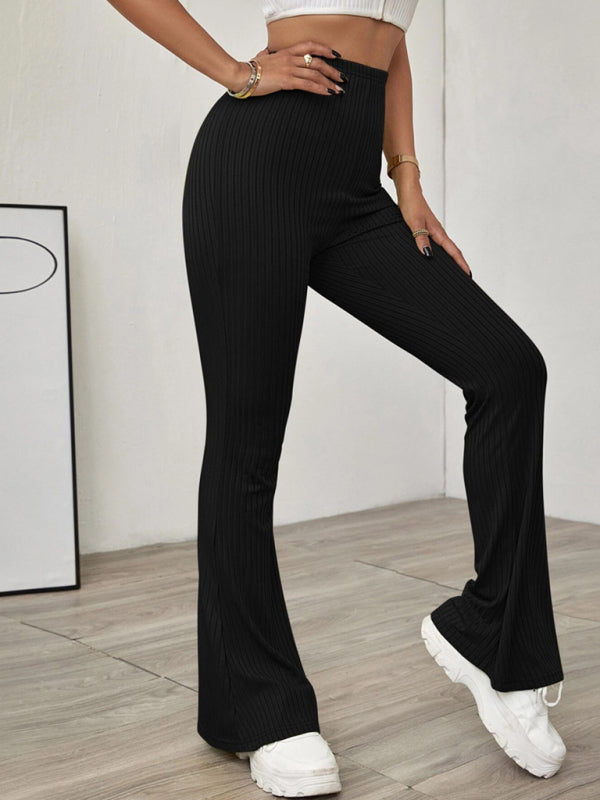women's solid color high waist flare knit pants