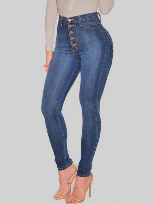 women's fashion versatile high waist high elastic hip lift jeans