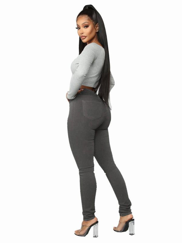 women's fashion versatile high waist high elastic hip lift jeans