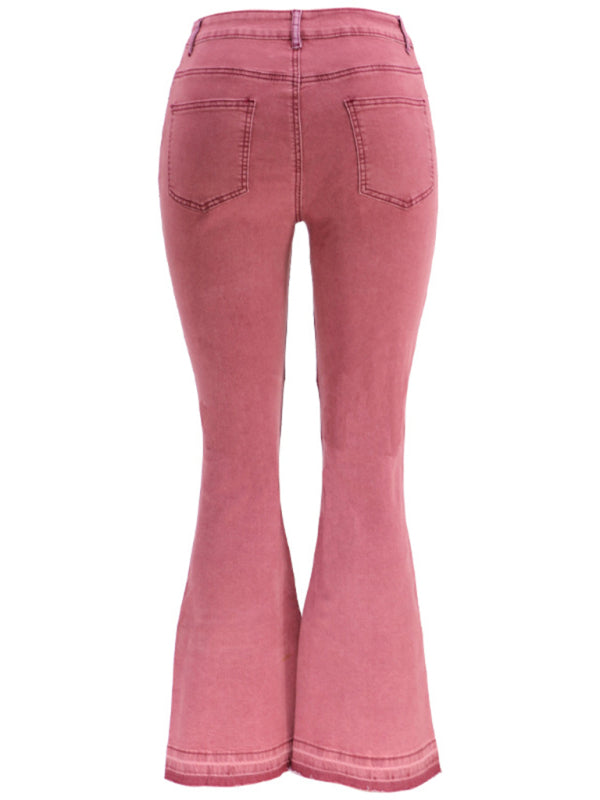 women's two-color splicing street washed flared jeans