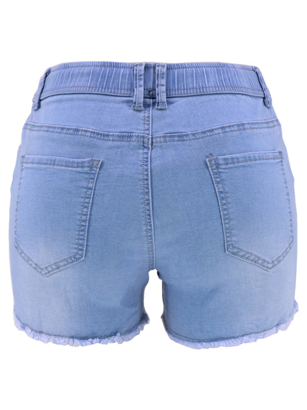 women's casual slim all-match ripped denim shorts