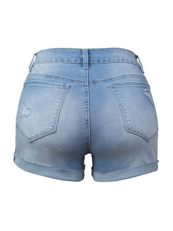 women's stretch ripped denim shorts
