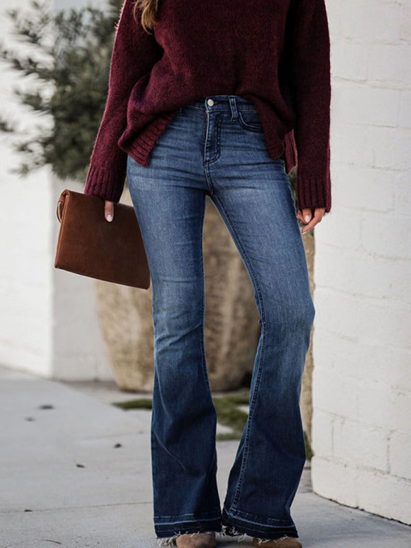 ladies fit stretch raw edge flared jeans