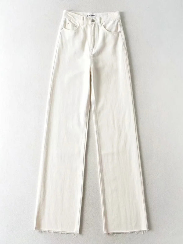 New high-waist floor-length loose slimming straight wide-leg jeans - FZwear