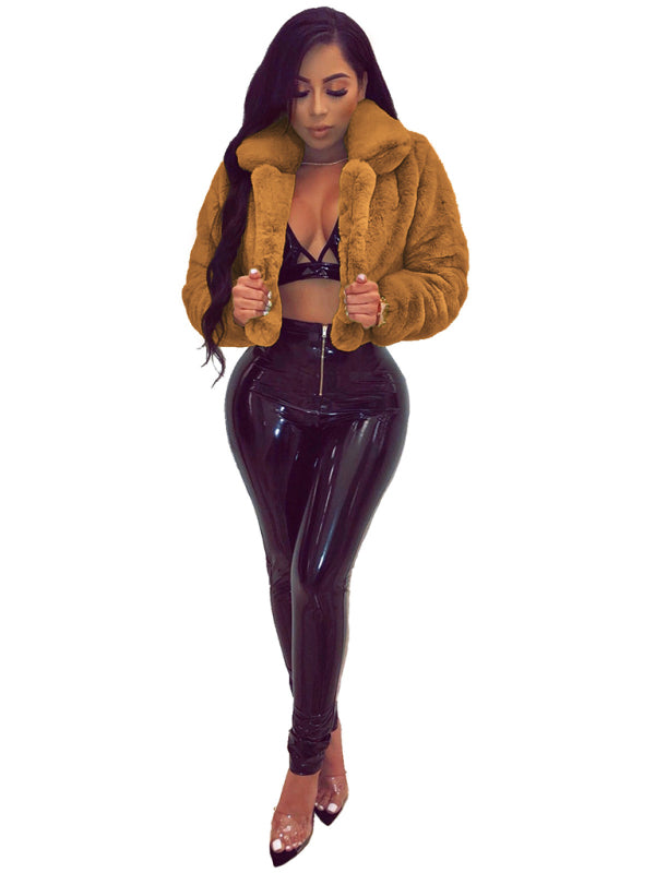 FZ Women's faux leather lapel short jacket - FZwear