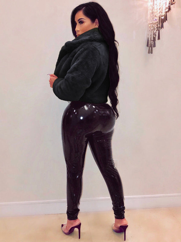 FZ Women's faux leather lapel short jacket - FZwear