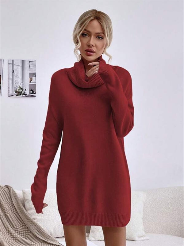 FZ Women's loose turtleneck knitted sweater dress - FZwear