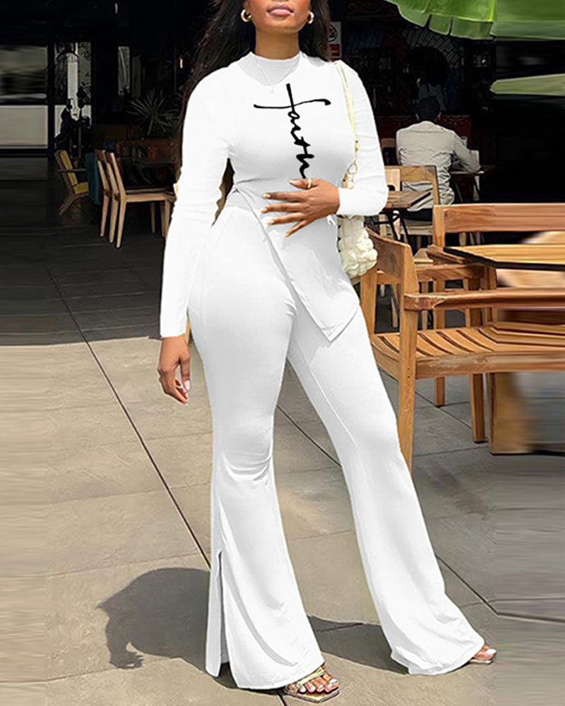 FZ Women's Letter Print Bootcut Pants Suit - FZwear