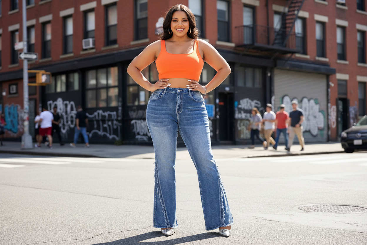 DENIM PLUS SIZE - FZ Flared Denim Pants