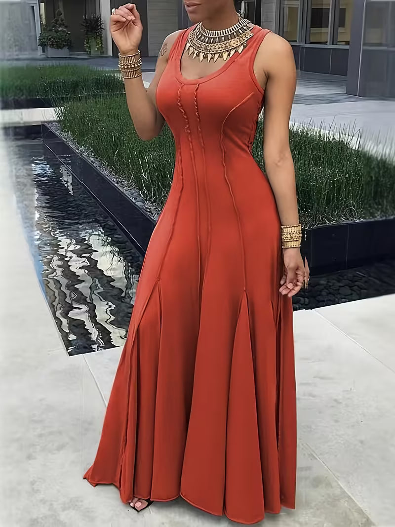 FZ Women's Multi-Piece Patchwork Flared Solid Color Sleeveless U-Neck Sundress