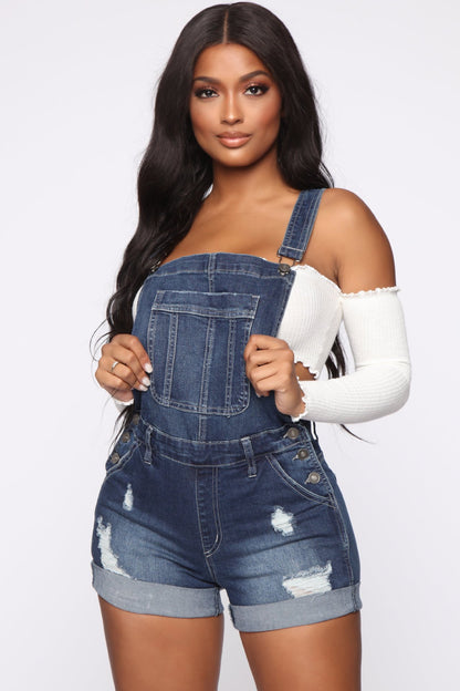 FZ Women's Elastic Ripped Suspender Denim Jumpsuit - FZwear