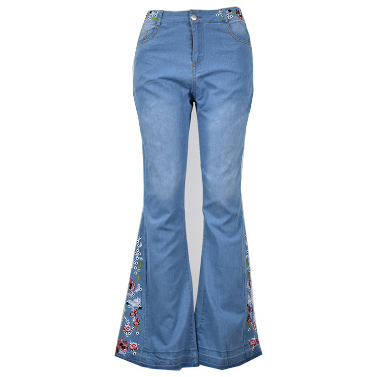 FZ Women's Embroidered Washed Flared Denim Pants - FZwear
