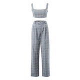 FZ Women's Urban Plaid Suspender Two Piece Pants Suit - FZwear