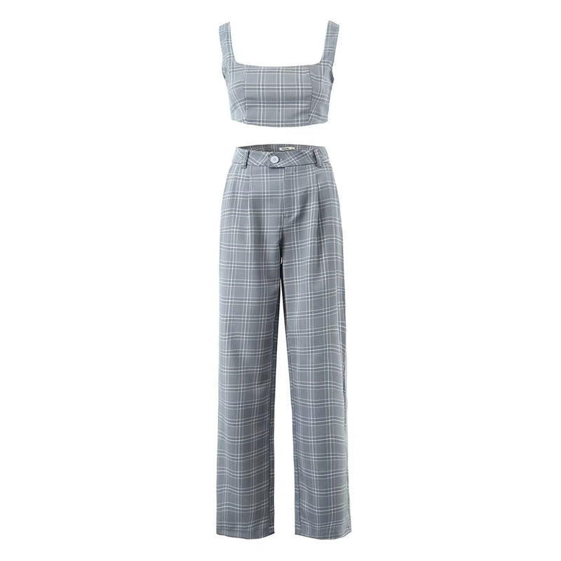 FZ Women's Urban Plaid Suspender Two Piece Pants Suit - FZwear