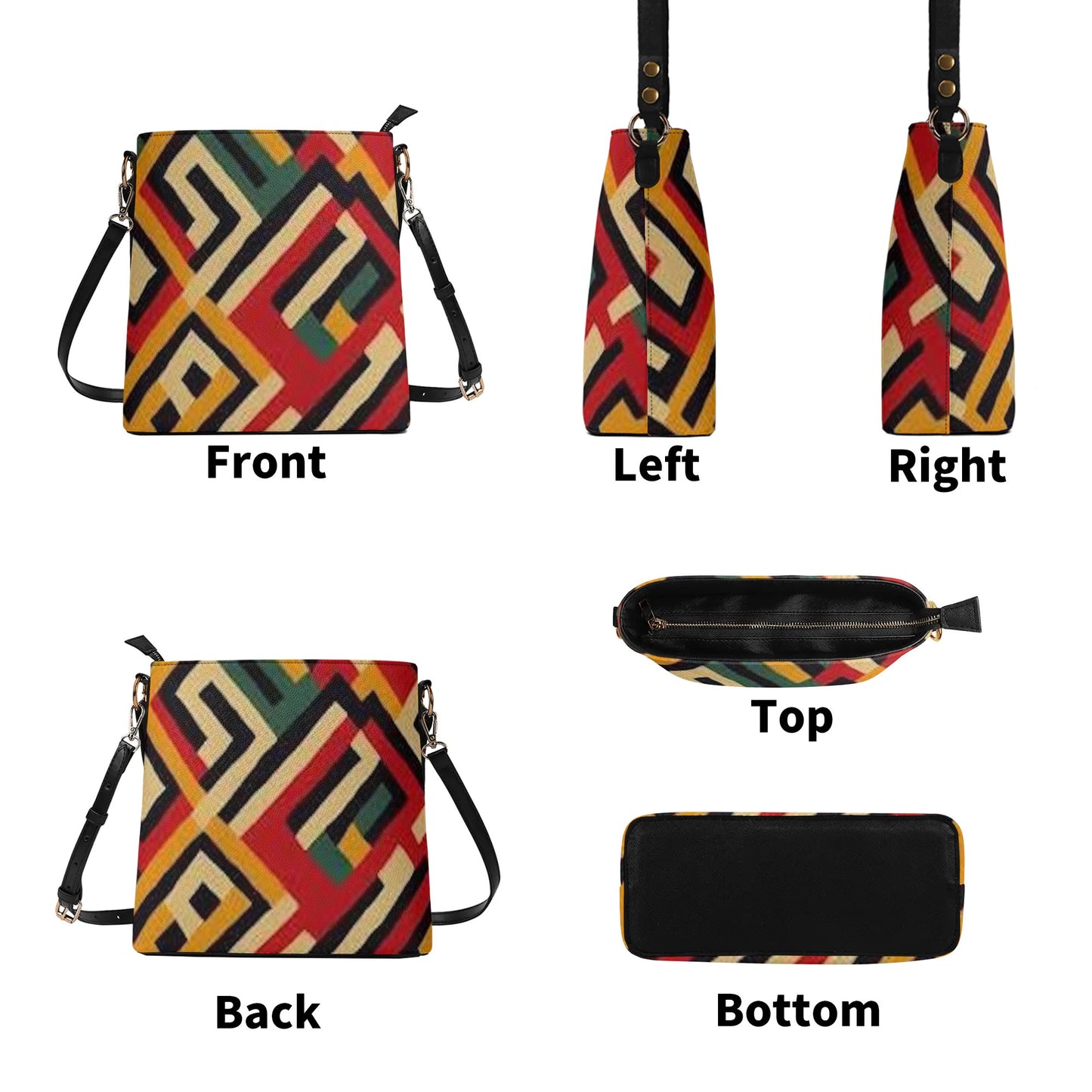 FZ Womens African Print PU Bucket Shoulder Bag