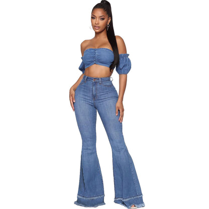 FZ Women's Jeans Tassel Slimming Flared Denim Pants Suit