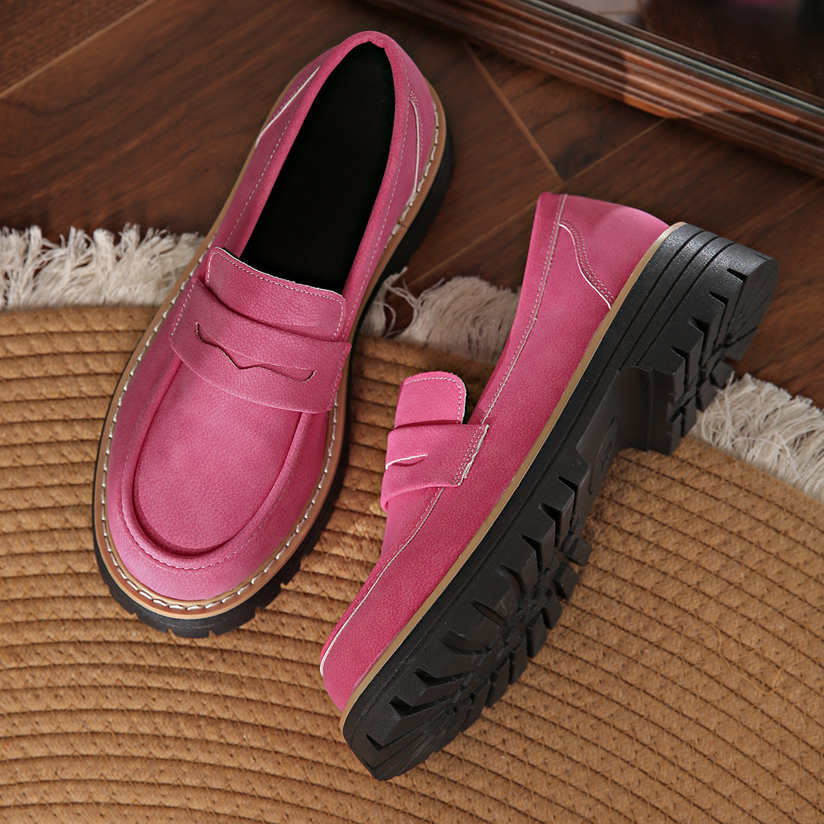 FZ Women's Round Toe Suede Low Cut Slip on Pump Shoes