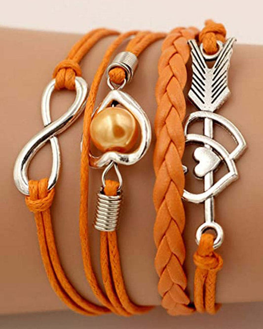 FZ 1pc Double Heart Braided Leather Bracelet - FZwear