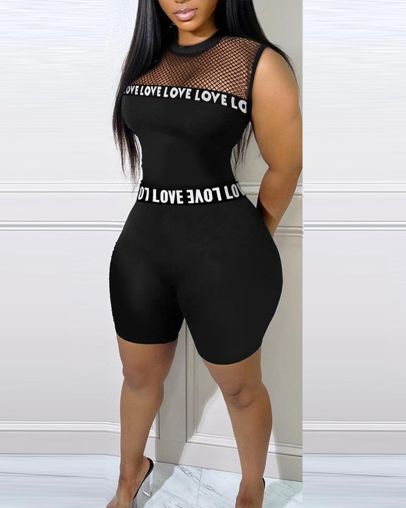 FZ Women's Letter Band Patch Fishnet Design Shorts Set - FZwear