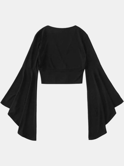 FZ Women's Plunge Flare Sleeve Cropped Top
