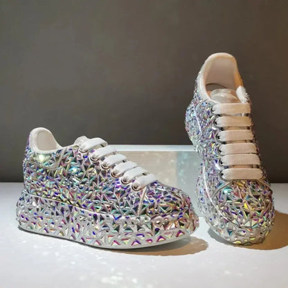 2023 Autumn Spring Leather Women Shoes New Style Fashion Platform Shoes Ins Platforms Sneakers Tide Shine Bling Rhinestone Shoes FZwear