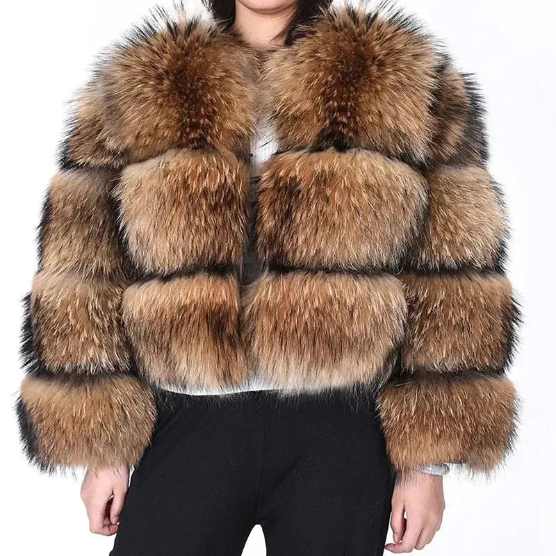 2024 maomaokong Super Hot Winter Women Luxury Thick Real Raccoon Fur Coat Natural Fox Fur Jacket Plus Size Jackets Female Vest FZwear