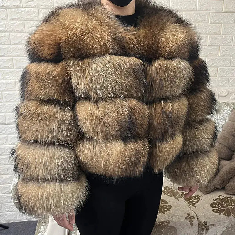 2024 maomaokong Super Hot Winter Women Luxury Thick Real Raccoon Fur Coat Natural Fox Fur Jacket Plus Size Jackets Female Vest FZwear