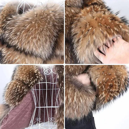 2024 maomaokong Super Hot Winter Women Luxury Thick Real Raccoon Fur Coat Natural Fox Fur Jacket Plus Size Jackets Female Vest FZwear