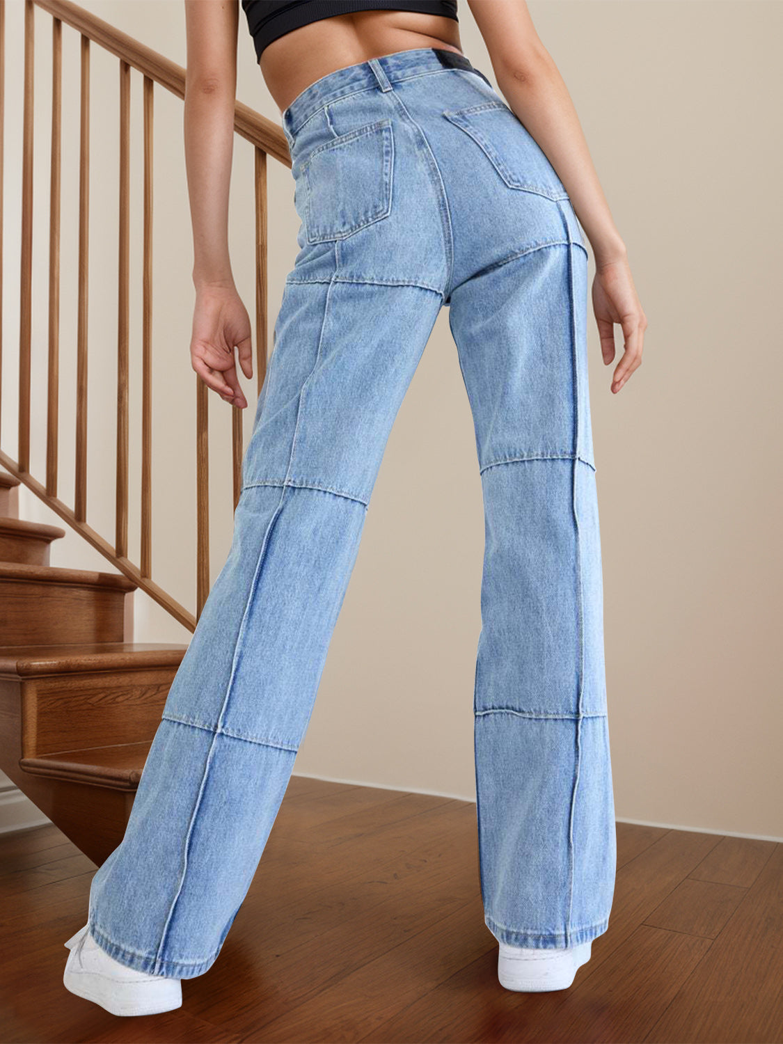 FZ Women's High Waist Straight Denim Pants with Pockets