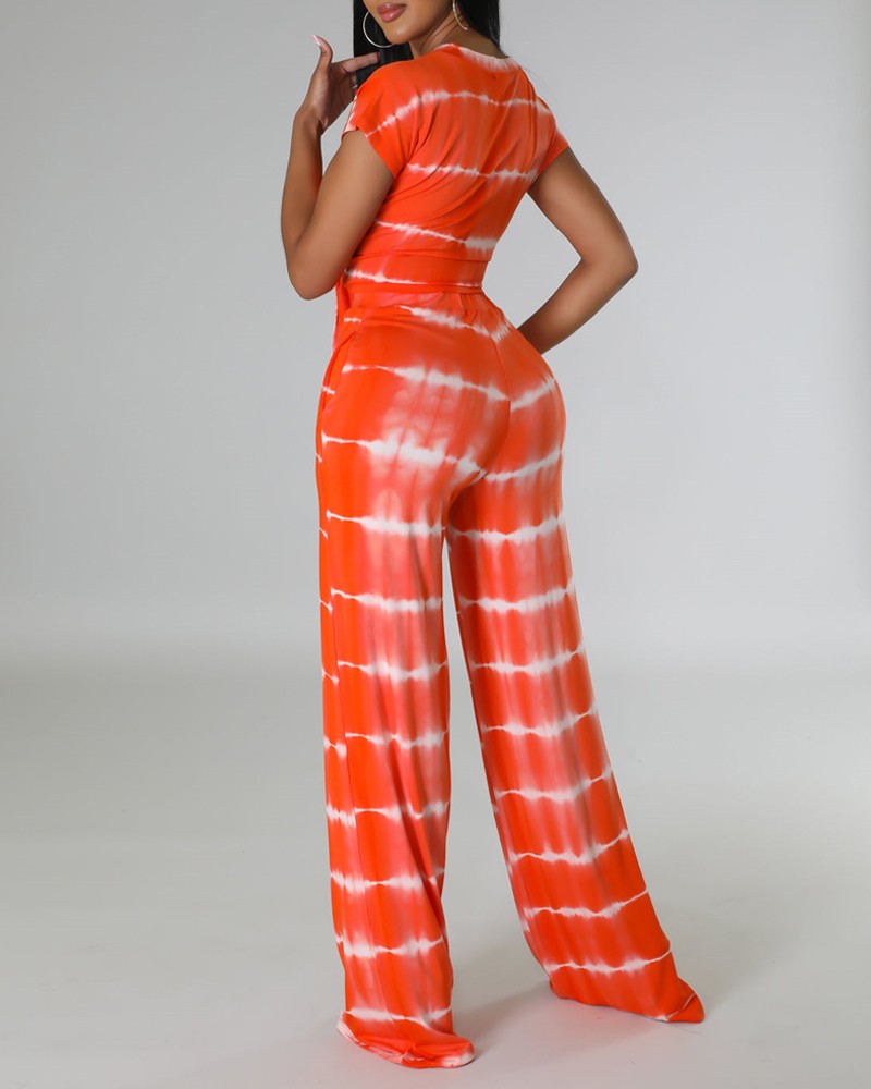 FZ Women's Tie Dye Print Wide Leg Pants Set - FZwear