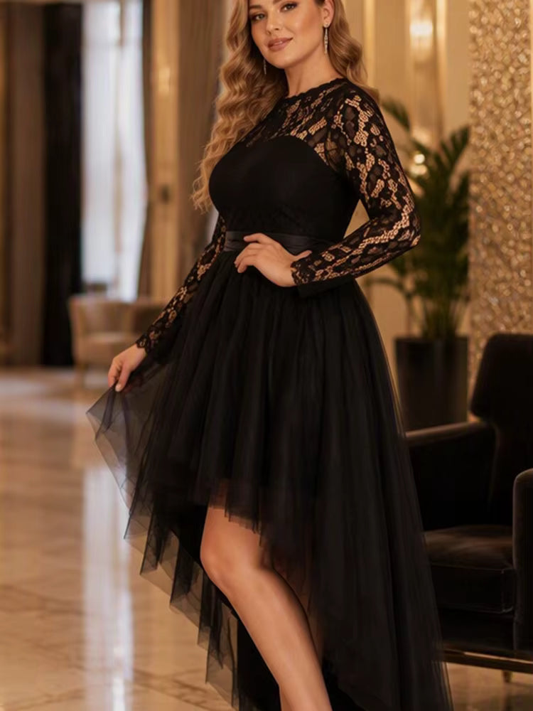FZ Women's Plus Size Lace  High Low  Asymmetrical Hem Evening Dress