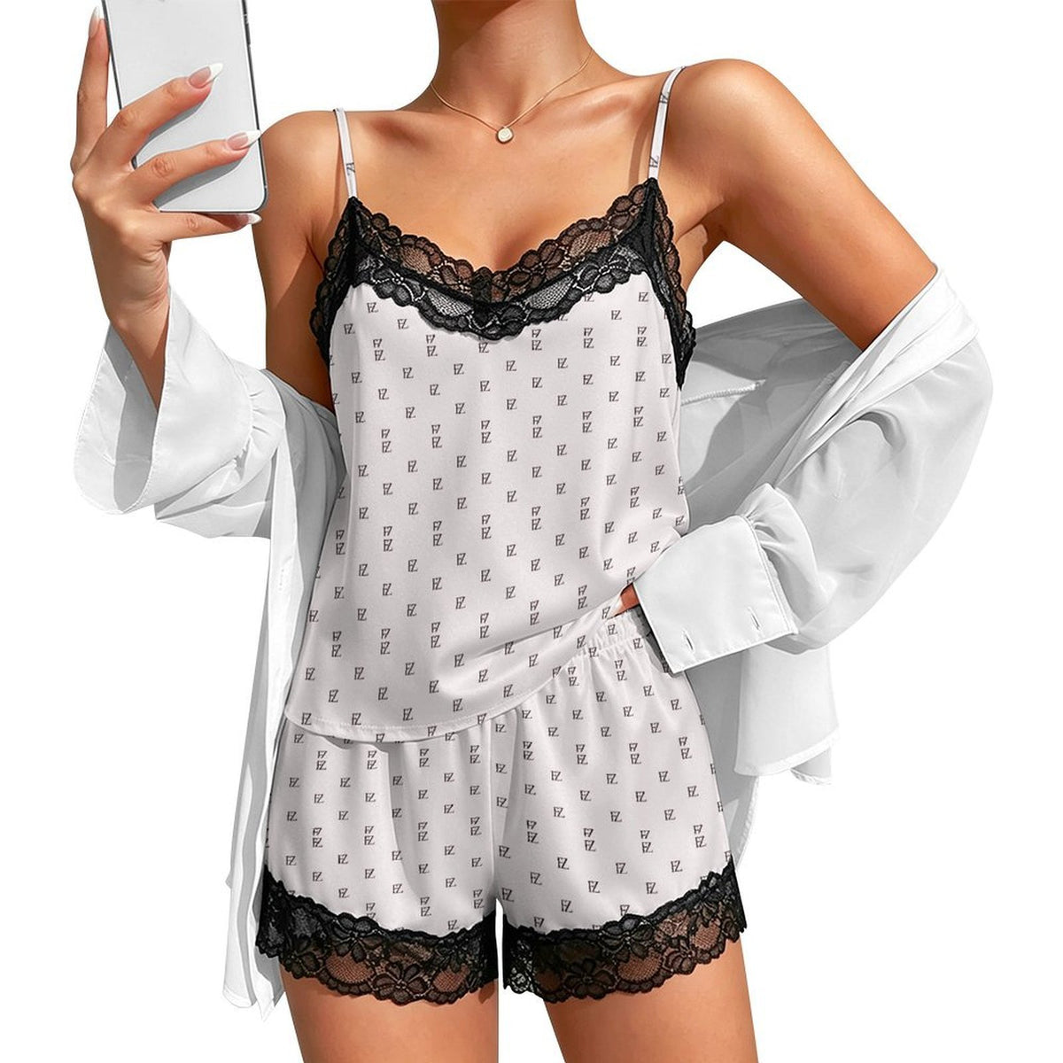 Custom Women Lace V Neck Spaghetti Strap Camisole Shorts Pajama Set