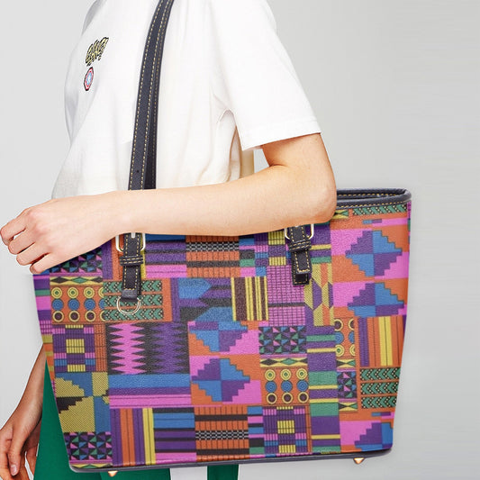 FZ African Print Large Leather Tote Bag