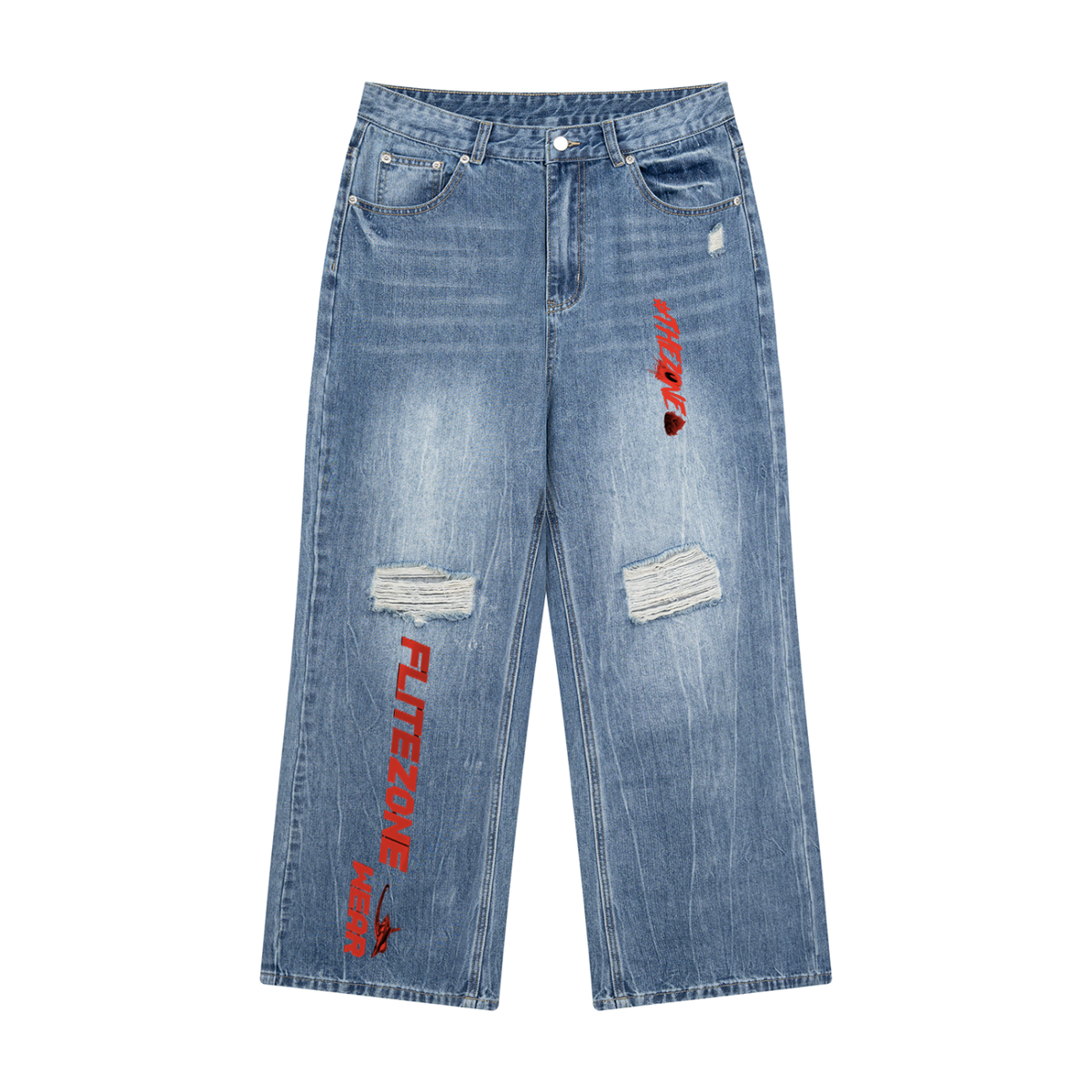 FZ Men's Distressed Straight Leg Denim Pants