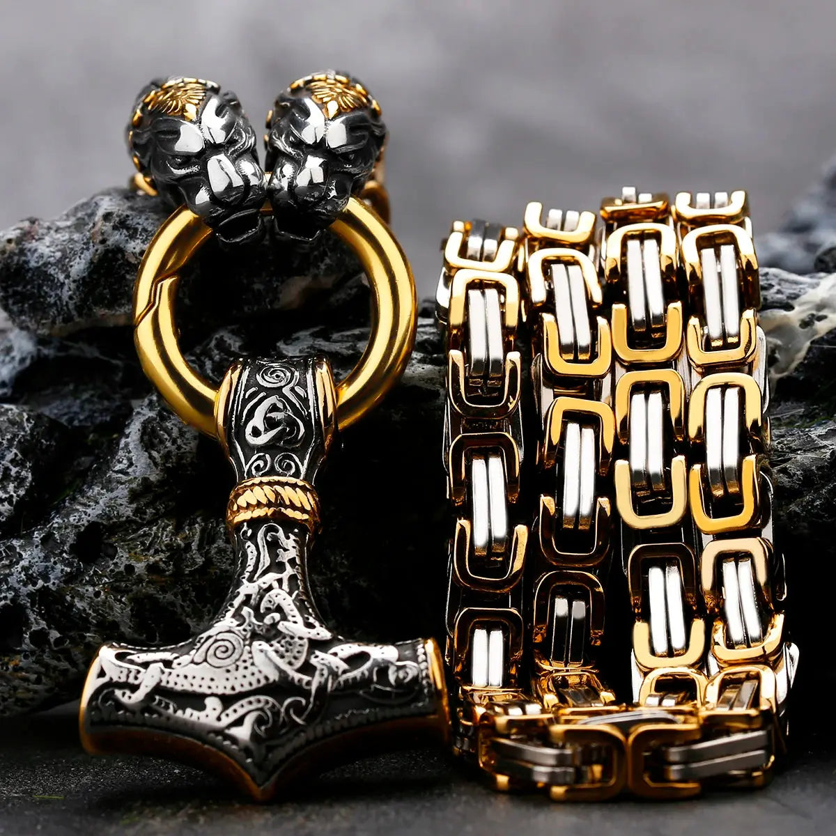 [316L Stainless Steel] 2021 New Nordic Fashion Domineering Viking Dragon Thor's Hammer Pendant Men's Necklace Jewelry Gift FZwear