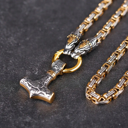 [316L Stainless Steel] 2021 New Nordic Fashion Domineering Viking Dragon Thor's Hammer Pendant Men's Necklace Jewelry Gift FZwear