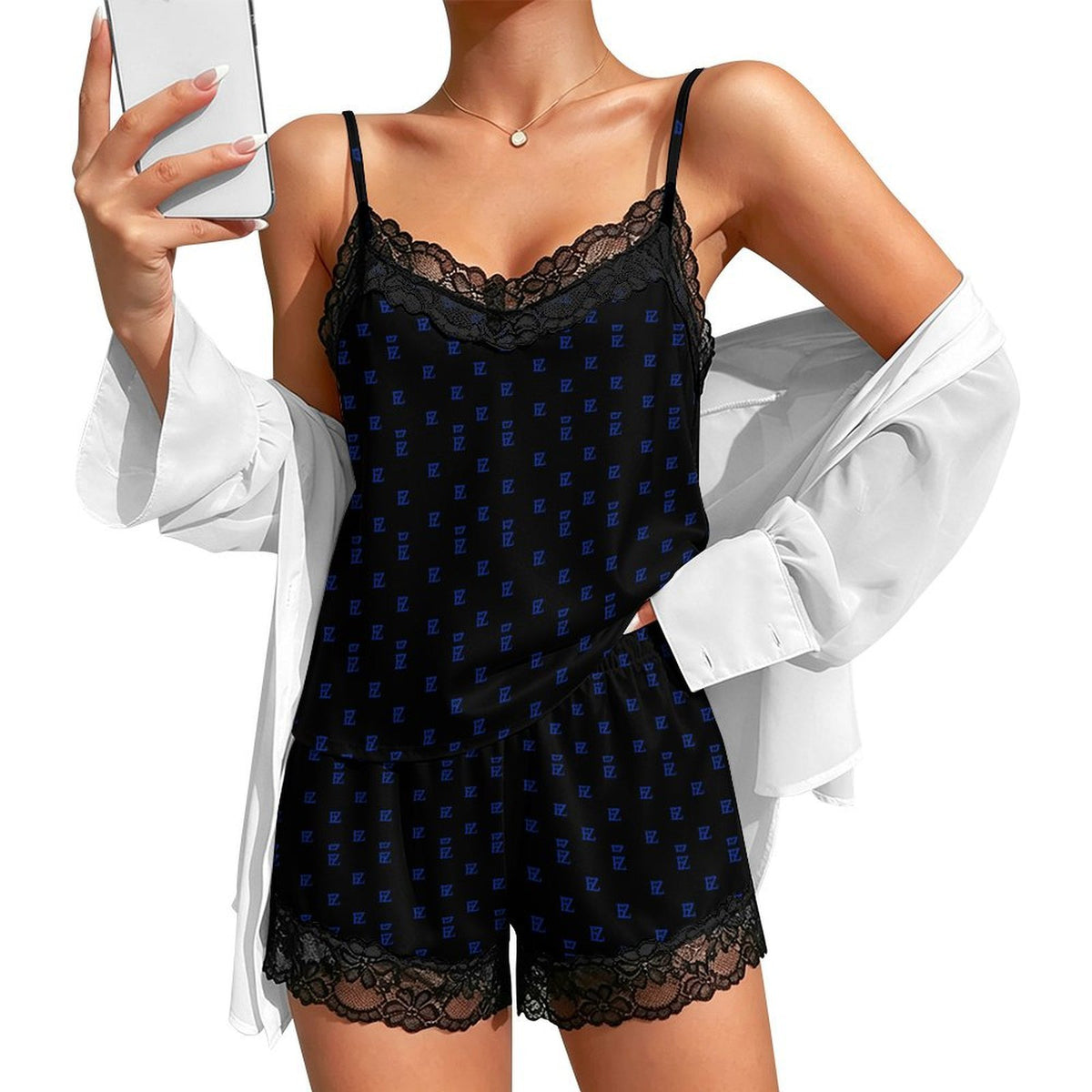 Custom Women Lace V Neck Spaghetti Strap Camisole Shorts Pajama Set
