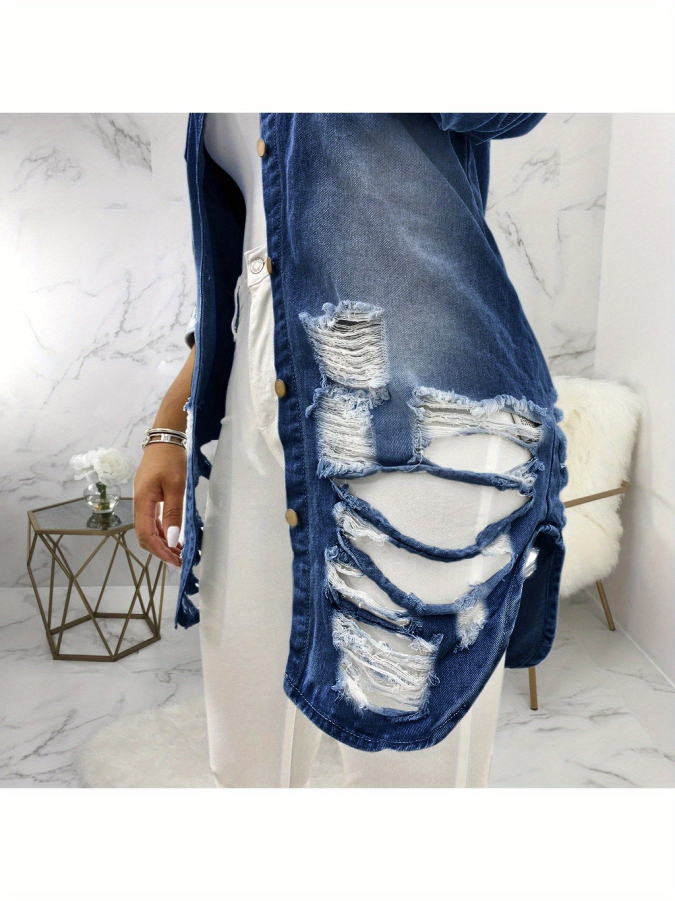 FZ Women's  Perforated And Openwork Features Denim Jacket