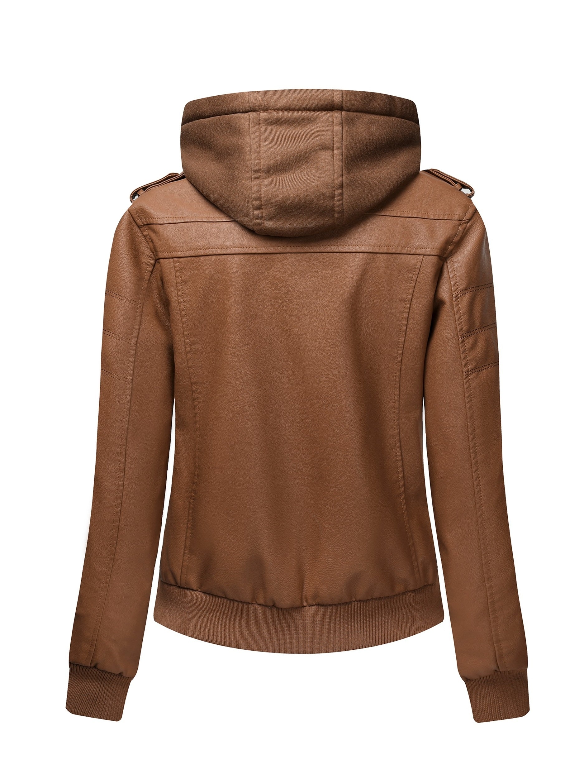 FZ Women's Vintage-Style  Detachable Hood PU Leather Jacket