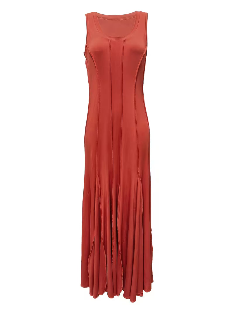 FZ Women's Multi-Piece Patchwork Flared Solid Color Sleeveless U-Neck Sundress