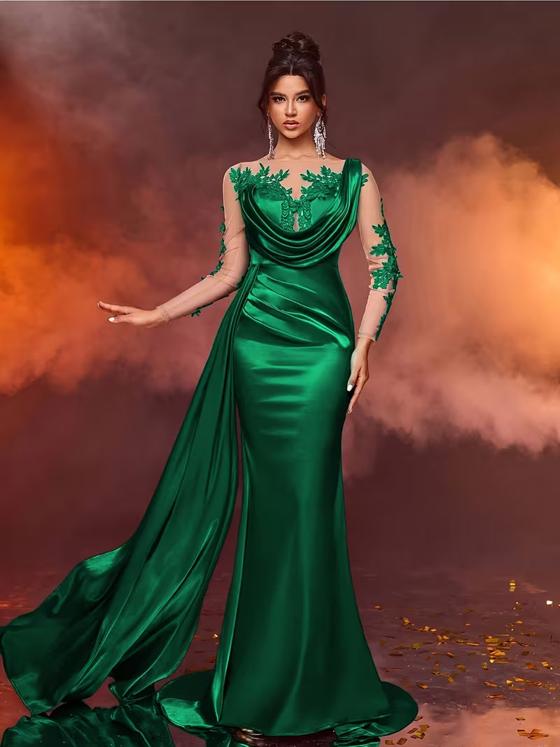 FZ Women's Lace Long Formal  Temperament  Slim High Waist  Evening Dress
