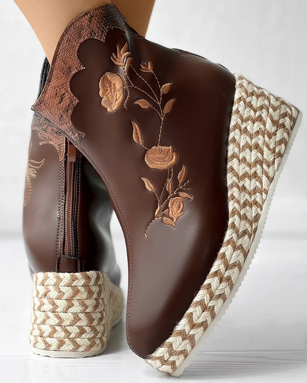 FZ Women's Snakeskin Floral Embroidery Ankle Boots - FZwear