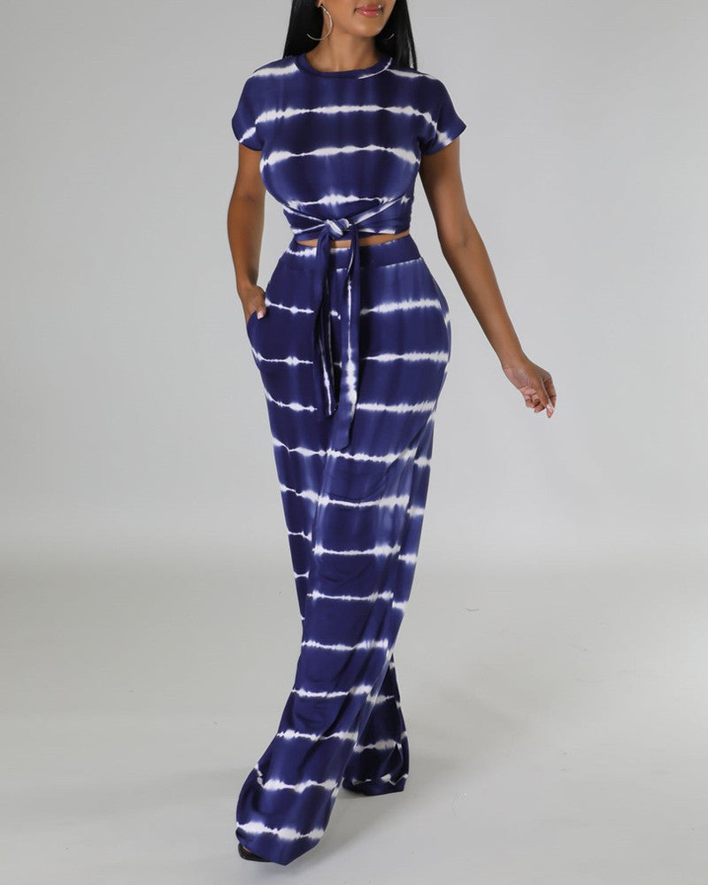 FZ Women's Tie Dye Print Wide Leg Pants Set - FZwear